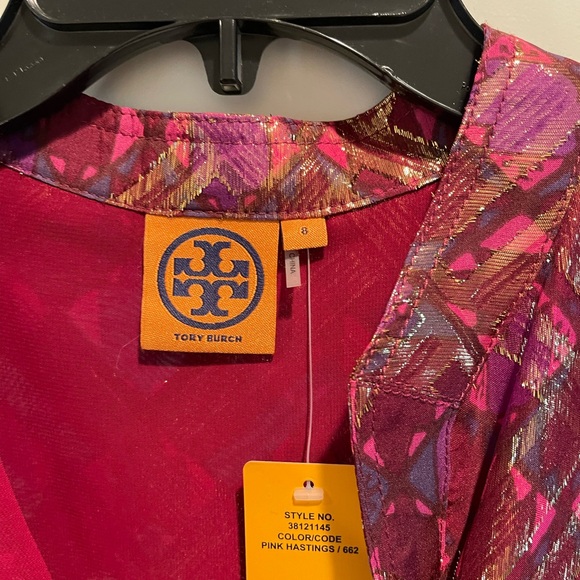 NWT Tory Burch Pink Hastings Plaid Chiffon Blouse Size 8 - Picture 3 of 5